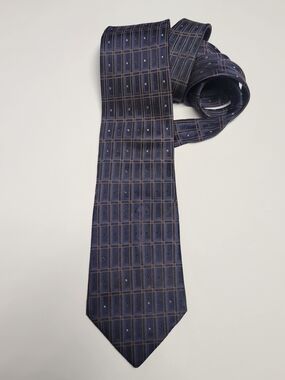 Classic Navy Windowpane Tie with Micro Dot Accents